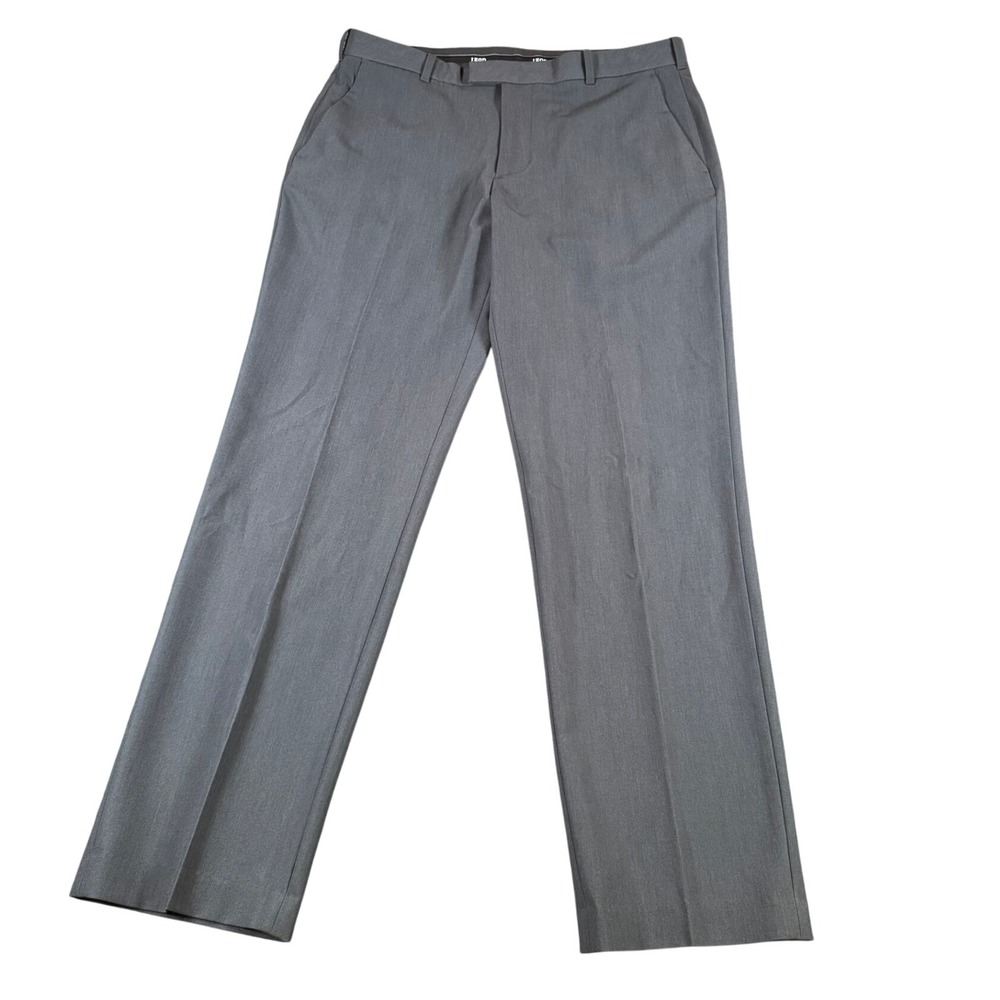 IZOD Mens 34x32 Straight Leg Dress Pants Charcoal Gray Stretch 45CT103